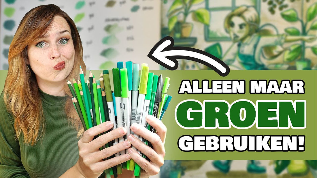 ZOVEEL! - ALLE GROENE ART SUPPLIES gebruiken die ik heb! - 1 kleur Challenge